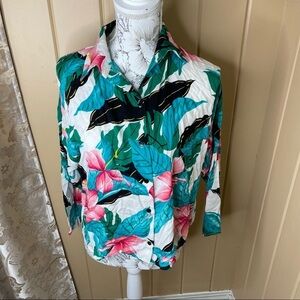 Vintage 80s SITTING PRETTY OF CALIFORNIA WOMEN’S Hawaiian BLOUSE SHIRT Sz Large